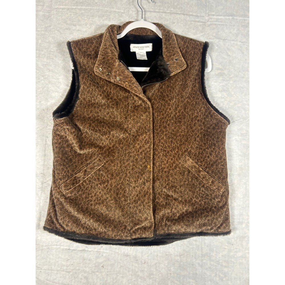 Jones New York‎ Sport Women's Brown Leopard Print Faux Fur Lined Vest Size M